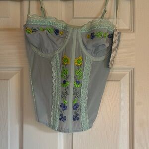 Embroidered Lace Bustier in Light Blue *NOT WORN* NEW WITH TAGS*